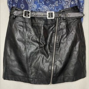 Forever 21 Black Faux Leather Zip Up Buckle Black Mini Skirt